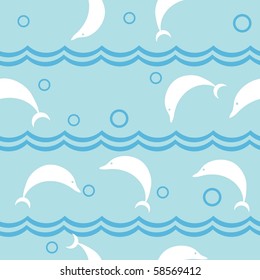 Seamless vector background with dolphins