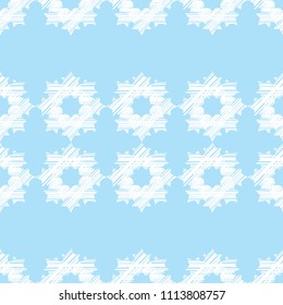 Seamless vector background with doodle snowflakes. Brushwork. Hand hatching. Winter pattern. Textile rapport.