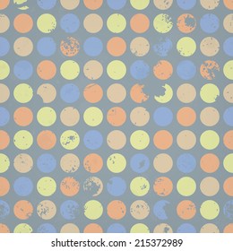 Seamless Vector background with dots and grunge texture. Grunge texture over pastel colored dots vector background.