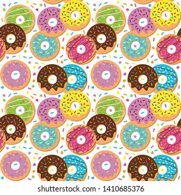 Seamless Vector Background with Doughnuts and Sprinkles