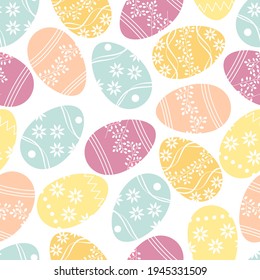 Seamless vector background with Easter eggs. Vector Easter illustration for decorating fabrics, wallpaper, napkins, wrapping paper, bags in pastel colors.