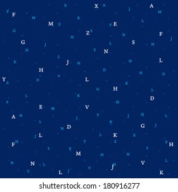 Seamless vector background with english letters on dark blue fill.