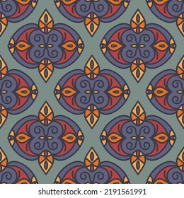 Seamless vector background with ethnic ornament. Design in oriental pattern. Indian, Turkish, Mexican, Chinese folk motif. Print for textiles and paper.