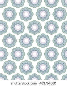 Seamless vector background with ethnic pattern. Damask round floral ornament.