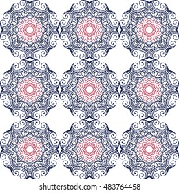Seamless vector background with ethnic pattern. Damask round floral ornament.