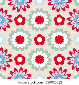 Seamless vector background with fabulous flowers for printing on fabric, paper, gift wrapper, household goods, interior. Beautiful flower blossoms on a beige background. Bright floral pattern. 