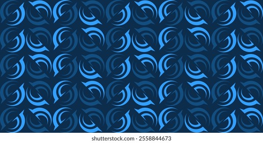 Seamless vector background featuring a mesmerizing blend of geometric shapes and gradients, perfect for modern designs. Curved shapes in shades of blue.