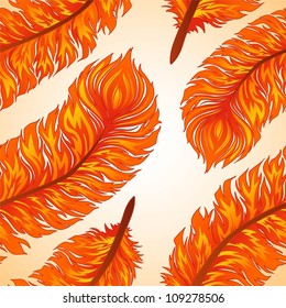 Seamless vector background with fiery feathers
