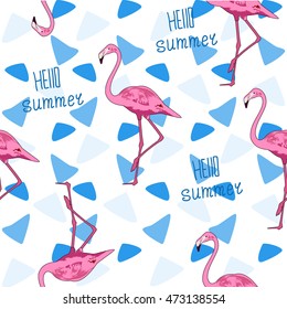 Seamless vector background, Flamingo and triangle.