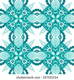 Seamless vector background with floral design. It looks like white lace on green, malachite background