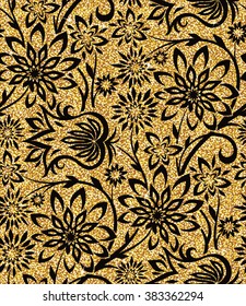 Seamless vector background from a floral golden ornament, Fashionable modern wallpaper or textile. Rich, beautiful and expensive template