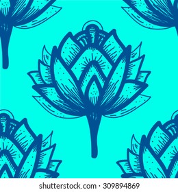Seamless vector background with floral and herbal motifs.
