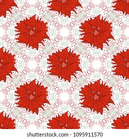 A seamless vector background. Floral ornament. Wallpaper in the floral style. Graphic vector pattern. Red, black and white texture.