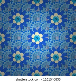 A seamless vector background. Floral ornament. Wallpaper in the floral style. Graphic vector pattern. Beige, pink and blue texture.