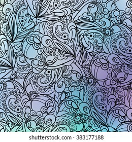Seamless vector background. Floral ornament.A child's drawing. Template for design.