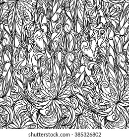 Seamless vector background. Floral ornament.A child's drawing. Template for design.