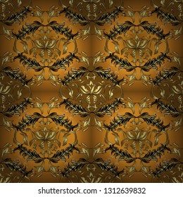 Seamless vector background. Seamless floral pattern. Graphic modern seamless pattern on yellow and brown colors. Wallpaper baroque, damask.