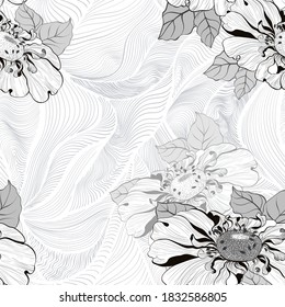 Seamless vector background. Flower with leaves on a light background. Use printed materials, signs, items, websites, maps, posters, postcards.
