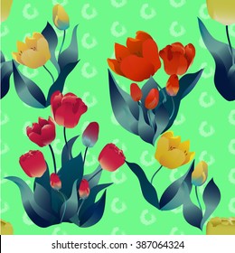 Seamless vector background - flowers and buds of tulips.