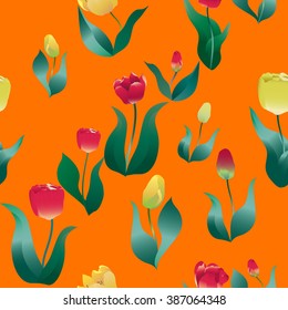 Seamless vector background - flowers and buds of tulips.