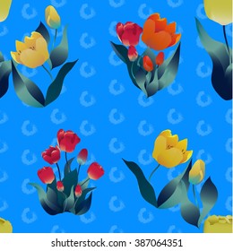 Seamless vector background - flowers and buds of tulips.