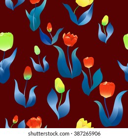Seamless vector background - flowers and buds of tulips.
