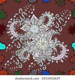 seamless vector background with flowers. Children style. Colour Spring Theme seamless pattern Background. Flat Flower Elements Design.