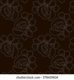 Seamless vector background. Flowers, sketches, henna Mehndi tattoo, illustration, design elements. Brown background