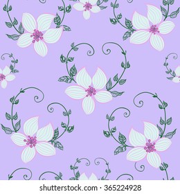 Seamless vector background. Flowers and stems with leaves.