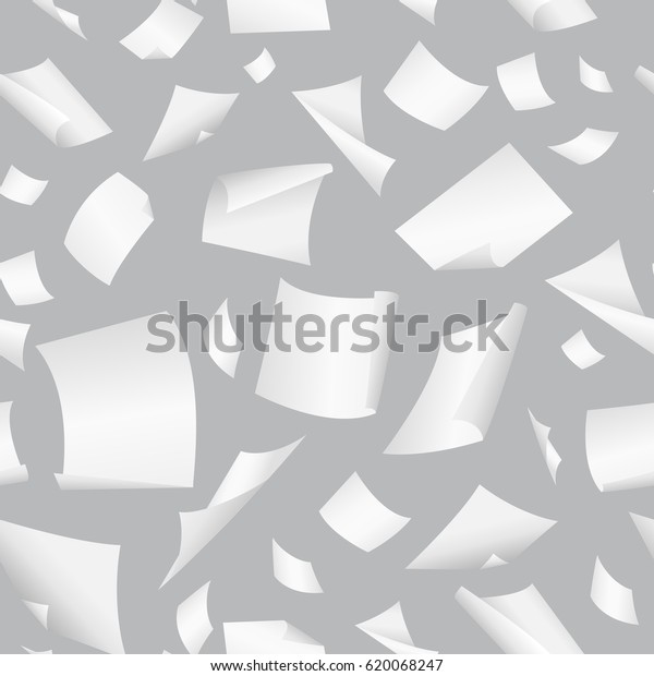 シームレスなベクター画像の背景に 飛ぶ 落ちる 散らばったオフィス用白紙 ドキュメント フライトペーパーの背景 クリアなカオスの紙 のベクター画像素材 ロイヤリティフリー