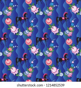 Seamless vector background with folk Russian patterns is computer graphics and can be used in the design of textiles, in the printing industry, in a variety of design projects