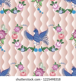 Seamless vector background with folk Russian patterns is computer graphics and can be used in the design of textiles, in the printing industry, in a variety of design projects