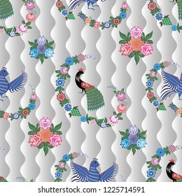 Seamless vector background with folk Russian patterns is computer graphics and can be used in the design of textiles, in the printing industry, in a variety of design projects