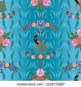 Seamless vector background with folk Russian patterns is computer graphics and can be used in the design of textiles, in the printing industry, in a variety of design projects