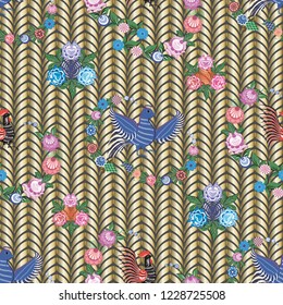 Seamless vector background with folk Russian patterns is computer graphics and can be used in the design of textiles, in the printing industry, in a variety of design projects