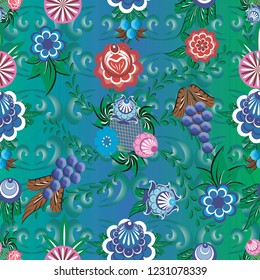 Seamless vector background with folk Russian patterns is computer graphics and can be used in the design of textiles, in the printing industry, in a variety of design projects