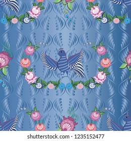 Seamless vector background with folk Russian patterns is computer graphics and can be used in the design of textiles, in the printing industry, in a variety of design projects