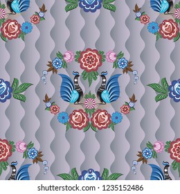 Seamless vector background with folk Russian patterns is computer graphics and can be used in the design of textiles, in the printing industry, in a variety of design projects