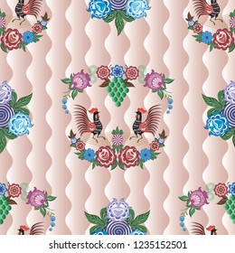 Seamless vector background with folk Russian patterns is computer graphics and can be used in the design of textiles, in the printing industry, in a variety of design projects