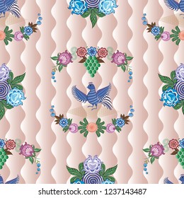 Seamless vector background with folk Russian patterns is computer graphics and can be used in the design of textiles, in the printing industry, in a variety of design projects