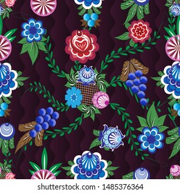 Seamless vector background with folk Russian patterns for the design of textiles, the printing industry and variety of design projects
