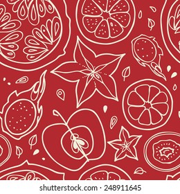  Seamless vector background with fruit. Fruit inside.