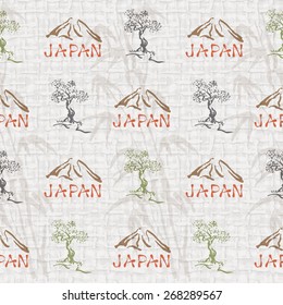 Seamless vector background with Fuji and bonsai tree