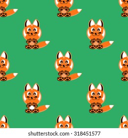 Seamless vector background funny animals symbol pup FOX