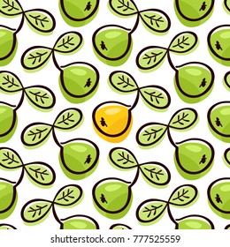 Seamless vector background with funny pears on white. Hand drawn illustration