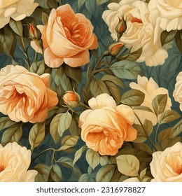 Seamless vector background with garden roses.