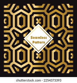 Seamless vector background, Geometric abstract pattern, Black and Gold texture.