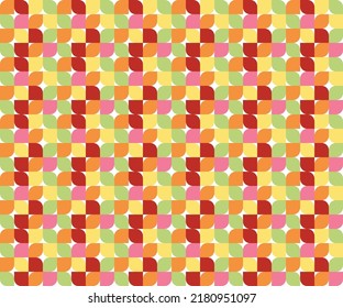 Seamless vector background geometric pattern design. Perfect for fabric textures, wrapping paper art and wallpaper illustration. This vector graphic contais a mesh of red, green and yellow shapes
