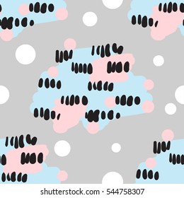 Seamless vector background geometrical abstraction spots and dots for card designs, interior, magazine illustration.