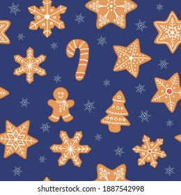 Seamless Vector Background with gingerbread cookies